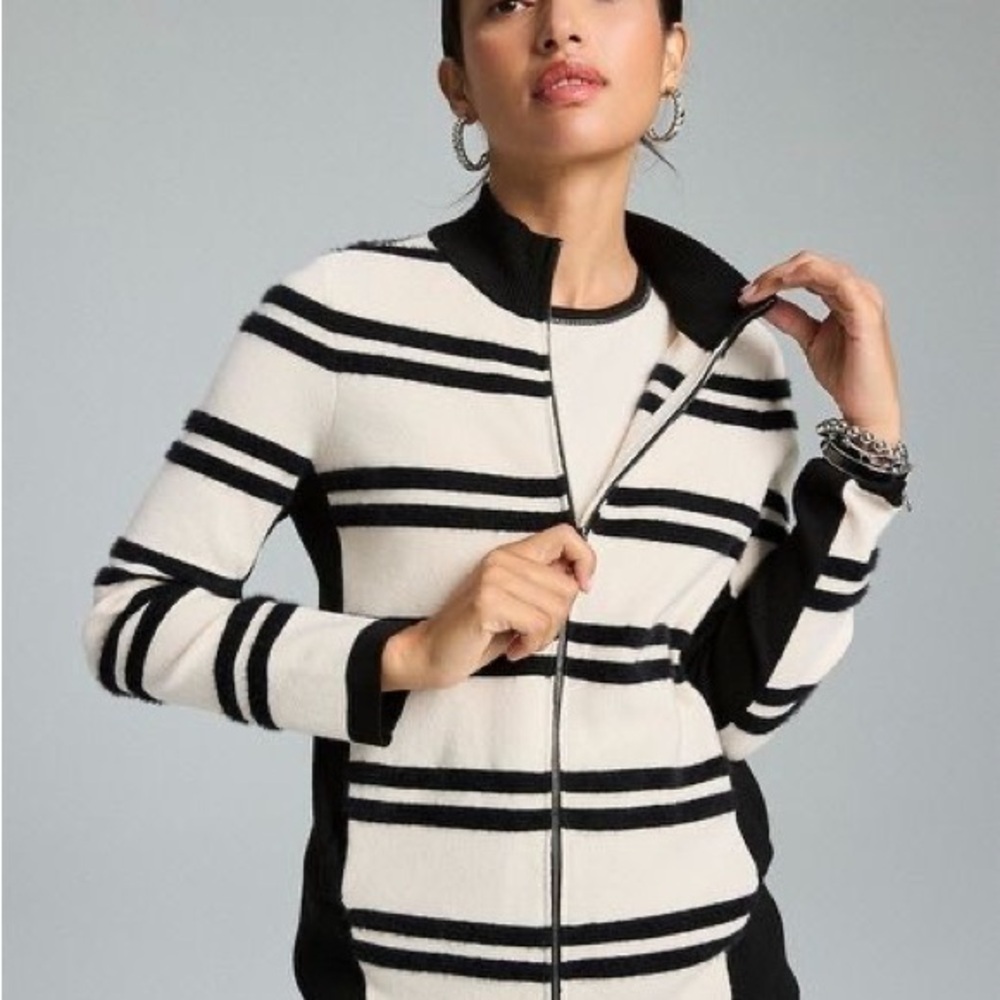 Chico's NWOT Black and Cream Striped Sweater Size 3/XL
